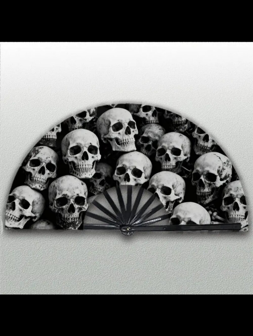 Skull Pattern Large Half-Moon Folding Fan W/Plastic Handle/Boning & Polyester 💀